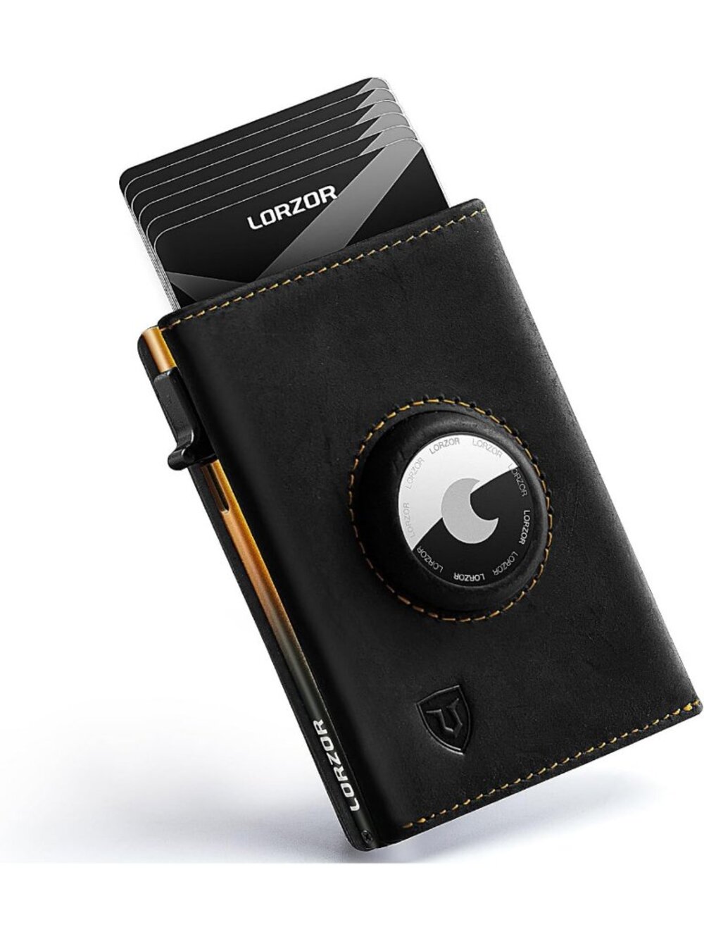 Slim Leather Wallet with AirTag Holder, RFID Blocking, Minimalist Card Case, ID